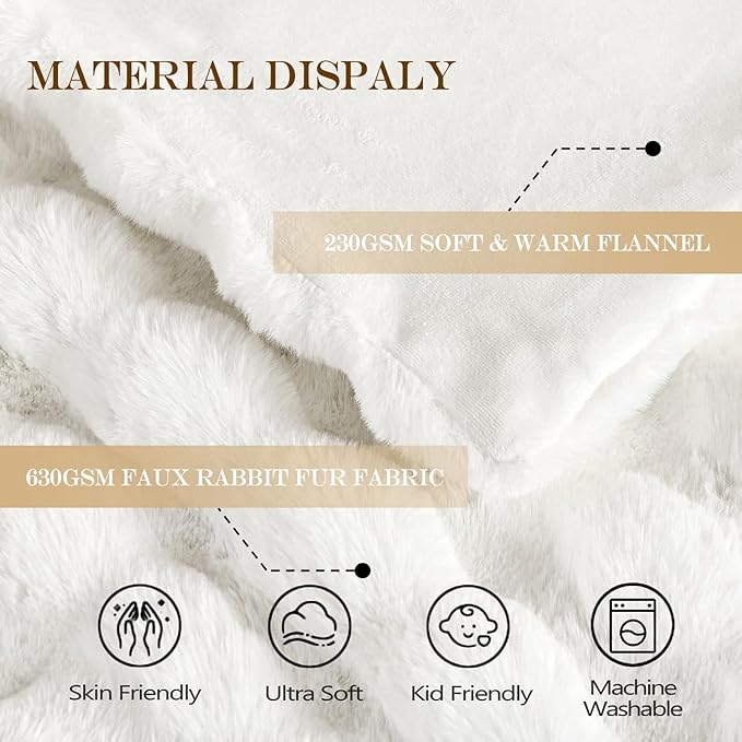 Latepis White Faux Fur King Blanket Cozy Bubble Blanket Soft Fuzzy Thick Living Room Blanket for Bed Sofa Bedroom Plush Fluffy Warm Blanket for All Seasons Luxury Throw Blanket 90x108 Inch, 860gsm