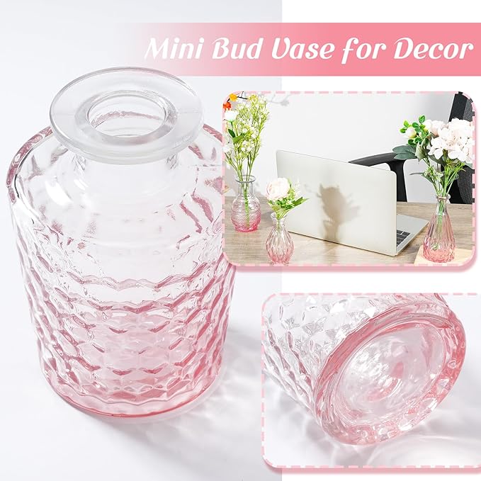 Inbagi Glass Vase, 20 Pcs Set of Small Vintage Flower Vases in Gradient Pink, Decorative Centerpieces for Home, Wedding Table, Christmas Decoration