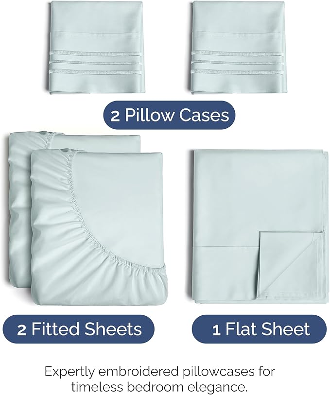 Split King Size 5 Piece Sheet Set - Comfy Breathable & Cooling Bed Sheets Set - Hotel Luxury Bedding for Women, Men, Kids, Teens, Boys & Girls - Deep Pockets, Soft, Wrinkle Free - Oeko-Tex - Ice Blue