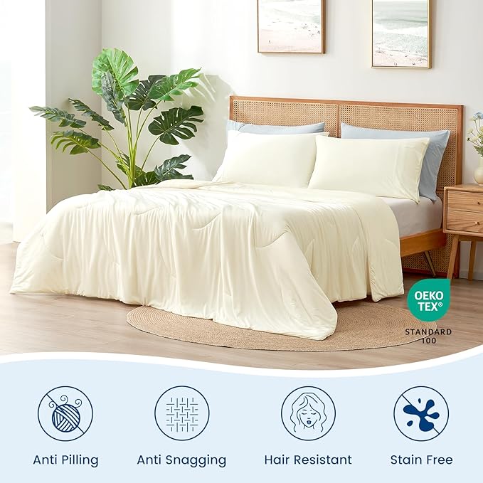 Cozy Bliss Cooling Comforter Twin Size Dual-Sided, Ultra-Soft Cooling Blankets for Hot Sleepers and Night Sweats, Breathable Lightweight Silky Smooth, Snow Ivory
