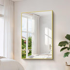 YIROMAN Bathroom Mirror 55"x36", Large Brushed Gold Bathroom Mirror for Over Sink with Aluminum Frame, Rectangular Vanity Mirror with Right Angle, Wall Mirror Hangs Horizontal or Vertical