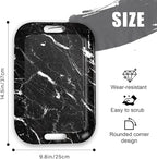 Serving Trays with Handles, 14.5 x 9.8 inch Rectangular Plastic Tray for Restaurant, Kitchen, Black Marble