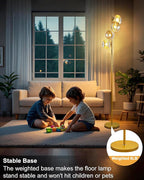 Lightdot 64IN Dimmable Floor Lamp with Glass Globe Shade, Modern Gold Standing Lamps with 4PCS 3000K G9 Bulbs Soft Warm White Eye Care, Mid Century Floor Lamp for Living Room Bedroom