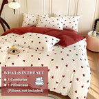 Heart Comforter Set Twin Size - 2 Pieces Red White Heart Comforter Bedding Sets for Girls Kids,Twin Bed in a Bag with Heart Love Comforter and 1 Pillowcase