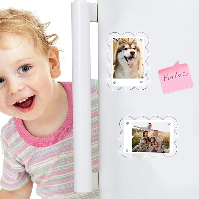 10 Pack 3x4 Acrylic Polaroid Magnets Picture Frame for Refrigerator, Scalloped Clear Frames for Instax Photo, Wallet Size Mini Frame for Fridge