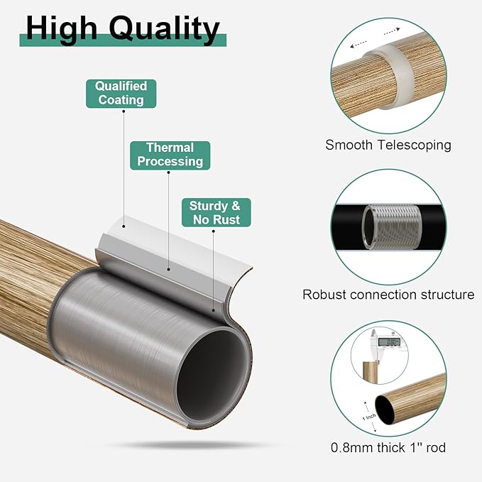 Wood Curtain Rods for Windows 66 to 120 Inch,1'' Diameter Drapery Rods with Imitation Wood Grain Leaf Pattern Finials,Boho Adjustable Heavy Duty Curtain Rods Set,36-120'',Color:Weathered Wood