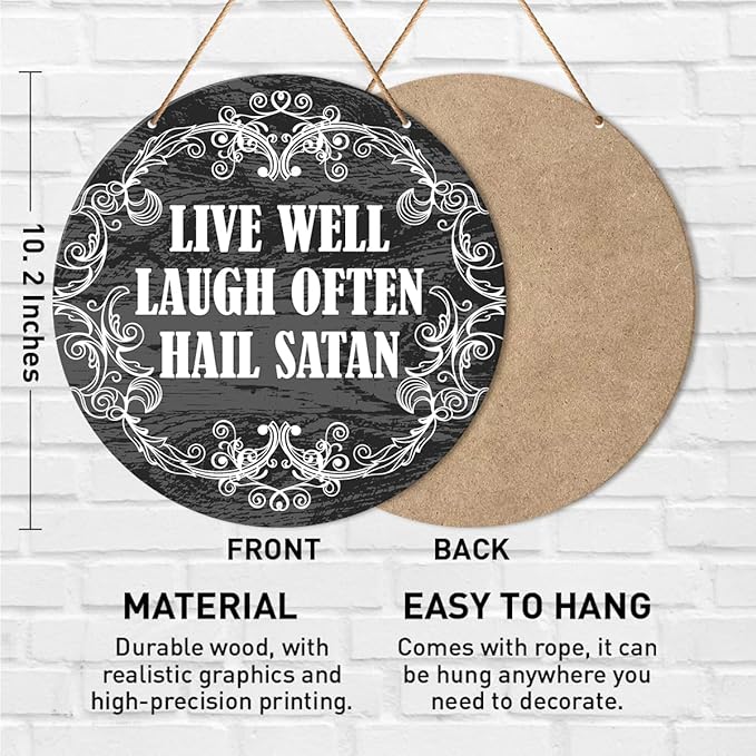 Muktoujaumai Gothic Wall Decor, Satanic Hanging Sign Decor Rustic Witchy Wall Decorations Sign for Gothic House, Living Room, Housewarming Gift for New House Home, Live Well Laugh Often