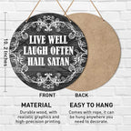 Muktoujaumai Gothic Wall Decor, Satanic Hanging Sign Decor Rustic Witchy Wall Decorations Sign for Gothic House, Living Room, Housewarming Gift for New House Home, Live Well Laugh Often