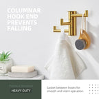 Angle Simple 3 Arms Towel Hook Brushed Gold, 304 Stainless Steel Swivel Triple Towel Holder, Folding Bathroom Hook, Wall Mount