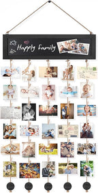 Bikoney Picture Frames Collage Wall Decor Photo Hanging Display Picture Board Wood Rustic Frames for Home Dorm Room Decor with Blackboard and 30 Clips Vintage Black