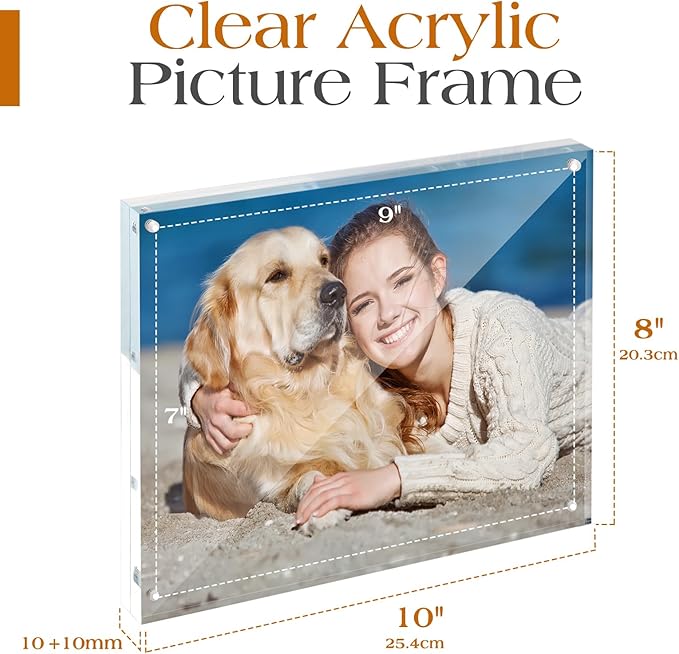TWING 2 Pack Acrylic Picture Frame 8 x 10 Magnetic Picture Photo Frame,10+10MM Clear Picture Frame, 8 by 10 Picture Frames Acrylic Magnetic Photo Frame Self Standing Double Sided,Gift