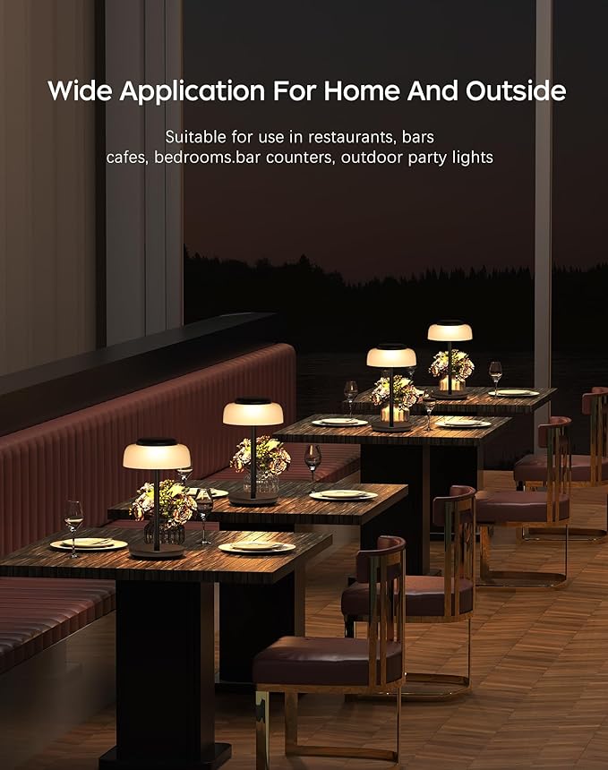 QiMH Battery Operated LED Table Lamp, 5000mAh Rechargeable Cordless Lamp, Stepless Dimmable Touch Control, Small Waterproof Desk Night Light for Living Room, Bedroom, Outdoor Bar (Black)