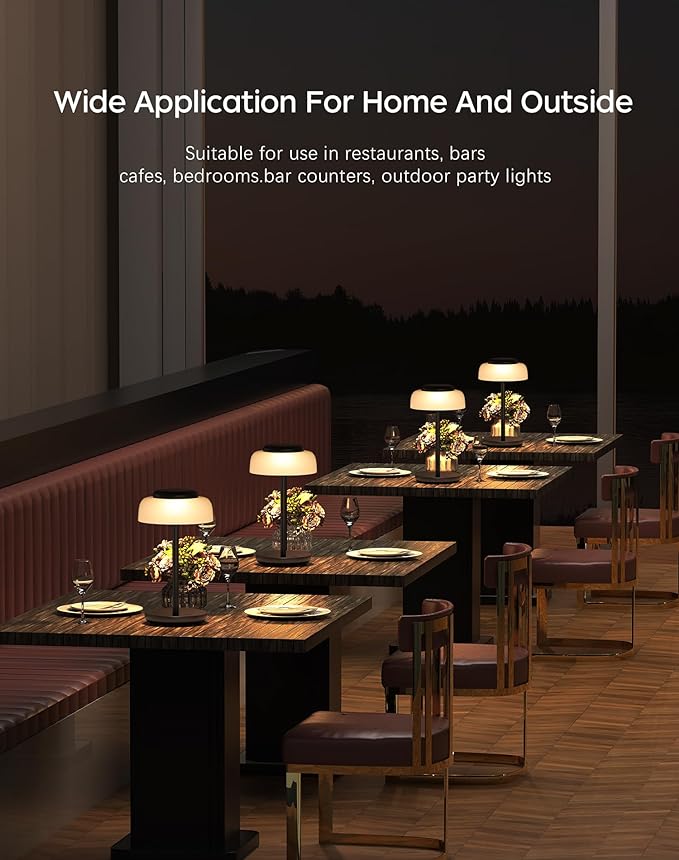 QiMH Battery Operated LED Table Lamp, 5000mAh Rechargeable Cordless Lamp Set of 2, Stepless Dimmable Touch Control, Small Waterproof Desk Night Light for Living Room, Bedroom, Outdoor Bar (Black)