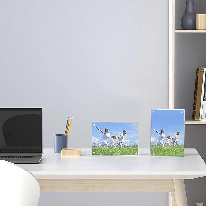 Picture Frame, 3 Pack 4x6 Acrylic Magnetic Photo Frame, Clear Double Sided Free Standing Lucite Frameless with 20% Thicker Block, Transparent Tabletop Display for Gift