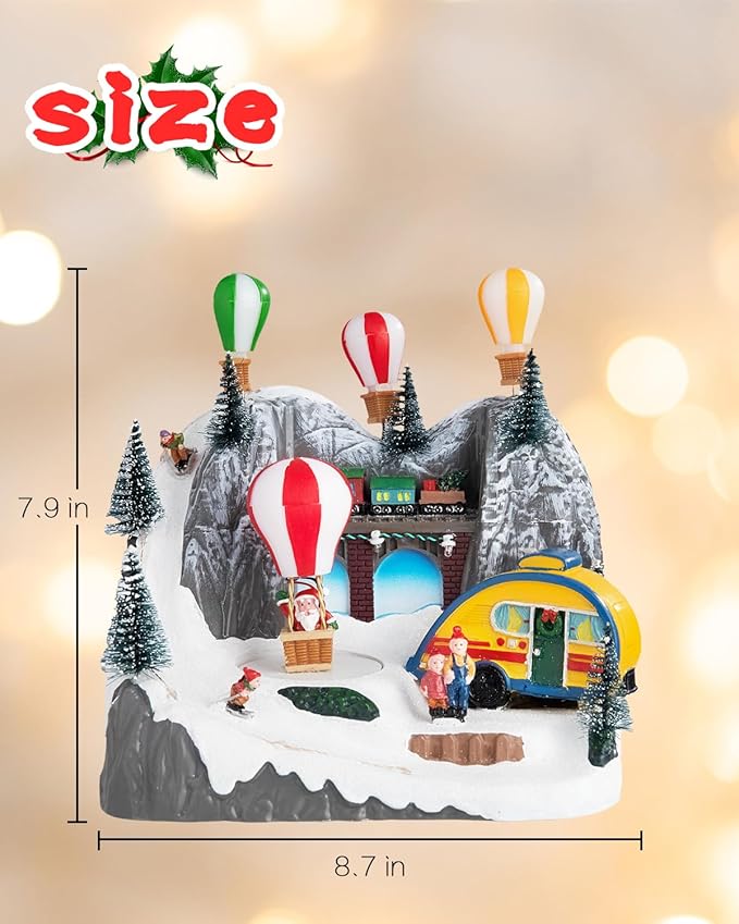 Bdor Christmas Village Lighted Decoration Musical Animated Display Christmas Collectible Ballon House Battery Operated Resin Indoor Decor