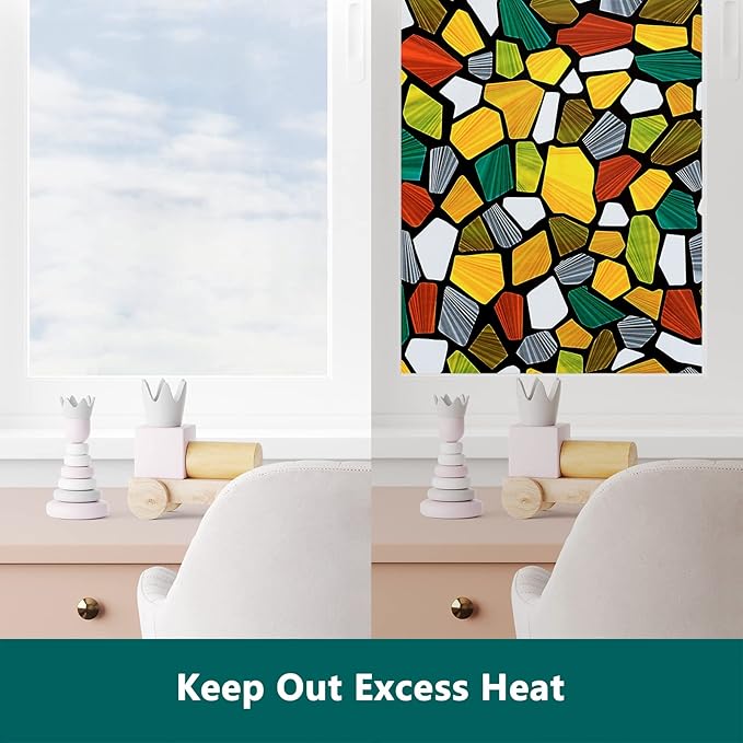 Volcanics Decorative Stained Glass Window Privacy Film with Installation Tools– Static Cling Privacy Sticker for Home & Church, Non-Adhesive, Anti-UV & Heat Blocking, 35.4 x 78.7 Inches