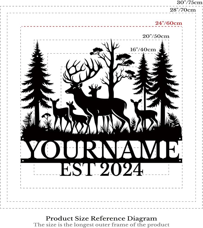 Personalized Deer Forest Name metal Signs,Custom Shed Metal Wall Decor,Black Deer Metal Wall Art Decor,Deer Home Metal Signs Plaques,Outdoor wall Decorative Signage (Style E)