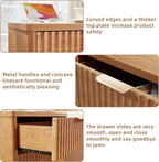 LEYAOYAO Fluted Nightstand with Charging Station, 23" Modern Night Stand with Woodgrain Top, 3 Drawers End Table w/Storage, Bedside Tables for Bedroom, Living Room, Curved Profile Design,Brown