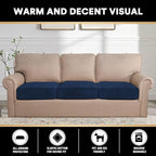 PrinceDeco Velvet Couch Cushion Covers 3 Pieces Velvet Separate Couch Cover Stretch Sofa Slipcover Washable Furniture Protector for Sectional Sofa(Each Width Up to 40", Navy)