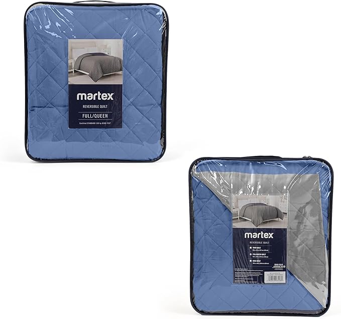 Martex Reversible Coverlet – Twin Bed Quilt – Lightweight Twin Size Bedding – Durable Quilts for Bed – Soft - Easy Care Bedding – Ceil Blue/Gray