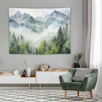 HZOHNAGO Mountain Tapestry Misty Green Forest Mountain Pattern Printed Wall Tapestry Wall Hanging for Bedroom Living Room Dorm 80" W x 60" H
