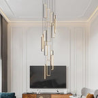 Modern Adjustable Height Pendant Light Fixture Black 288W LED Pendant Lights 16 Rings Rectangular Chandelier Staircase Large Chandelier Lobby Living Room Foyer High Ceiling Chandeliers