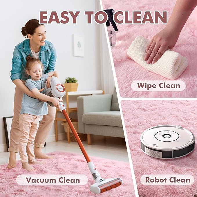 4x6 Ft Pink Rugs for Bedroom Girls, Shag Fluffy Area Rug for Living Room, Ultra Soft Furry Rug Indoor Carpet for Kids Room Nursery Home Decor