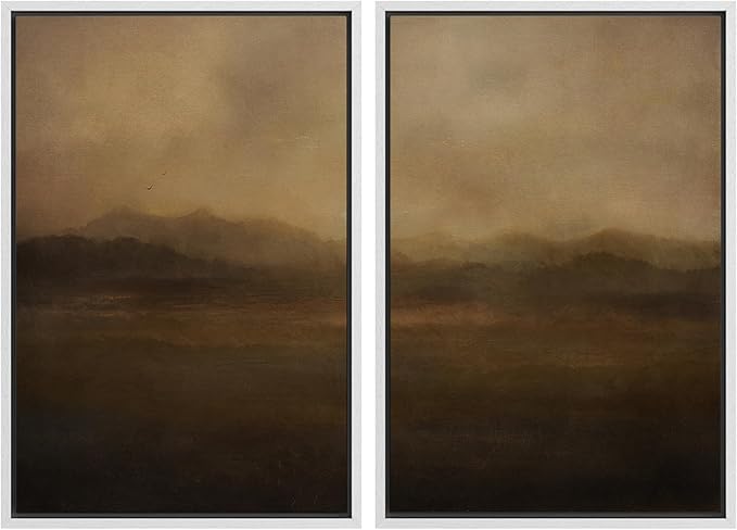 SIGNFORD Framed Canvas Print Wall Art Set Serene Misty Mountains Illustrations Modern Art Decorative for Living Room, Bedroom, Office - 16"x24"x2 White