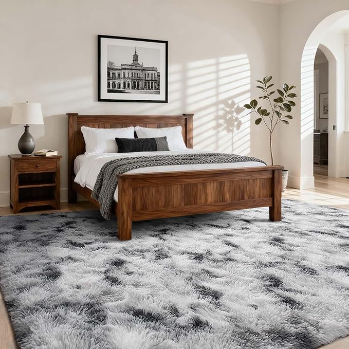 8x10 Ft Extra Large Shag Rugs for Living Room, Tie Dyed Ultra Soft Fluffy Furry Area Rugs for Bedroom Indoor Floor, Aesthetic Carpet for Kids Home Decor Black White