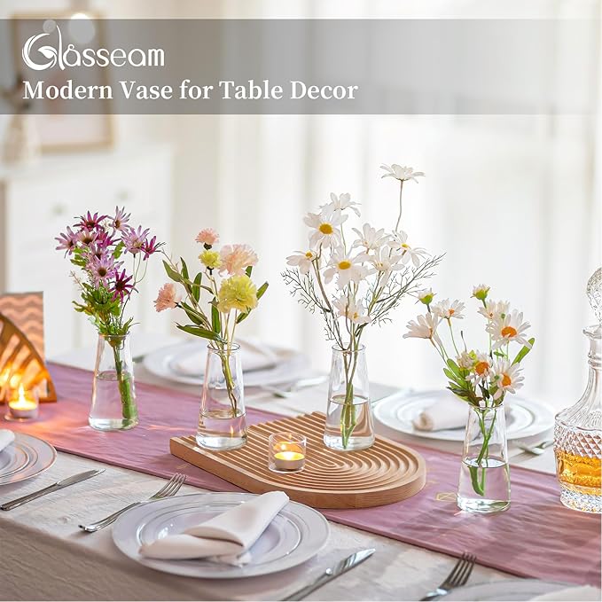 Glasseam Clear Flower Vases for Centerpieces: Modern Glass Vase Set of 24 for Wedding Party Centerpiece Home Table Decor 5.5In Small Bud Vases for Flowers Rose Tulip Stems