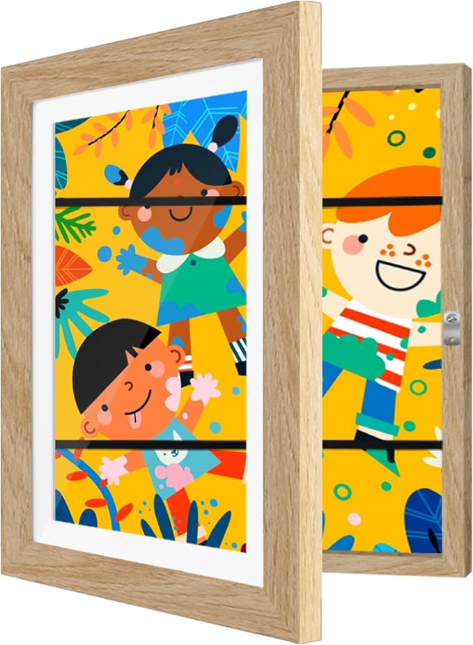 1 Pack Kids Artwork Frames 10x12.5 Inch Changeable Kids Art Frame with Front Opening for Art Display, Horizontally Vertically Wall Mount for Kids Drawing & School Projects (Wood)