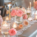 ComSaf 6pcs Mini Glass Cylinder Vases 3.9 Inch Tall, Small Vase for Flowers, Short Ribbed Vases for Centerpieces, Clear Hurricane Glass Candle Holders for Table Party Home Decor