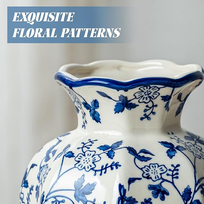 Small Blue and White Ceramic Vase, 6 Inch Vintage Chinoiserie Flower Vase Decorative Antique Vases for Home Decor, Rustic Porcelain Vase Farmhouse Shelf Table Centerpieces Decor