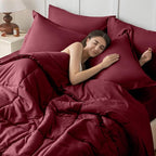 JOLLYVOGUE King Comforter Set, Ultra-Soft Bed in a Bag King Size 7 Pieces, Oeko-TEX Certified Bedding Set with Down Alternative Comforter, Sheets, Pillowcases & Shams, Burgundy