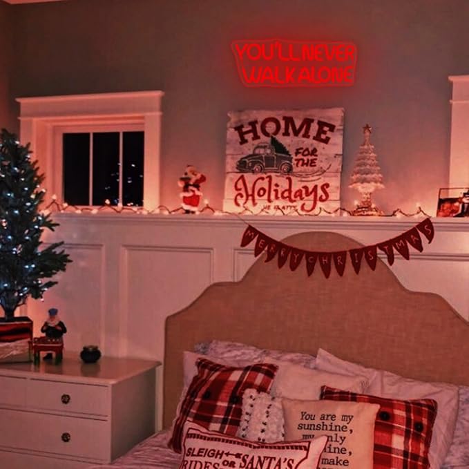 WLHOPE You'll Never Walk Alone Neon Signs for Wall Decor Adjustable Red LED Lights Decorations for Art Room Bedroom Birthday Party Men Cave, Best Gift for Friends Boys and Girls