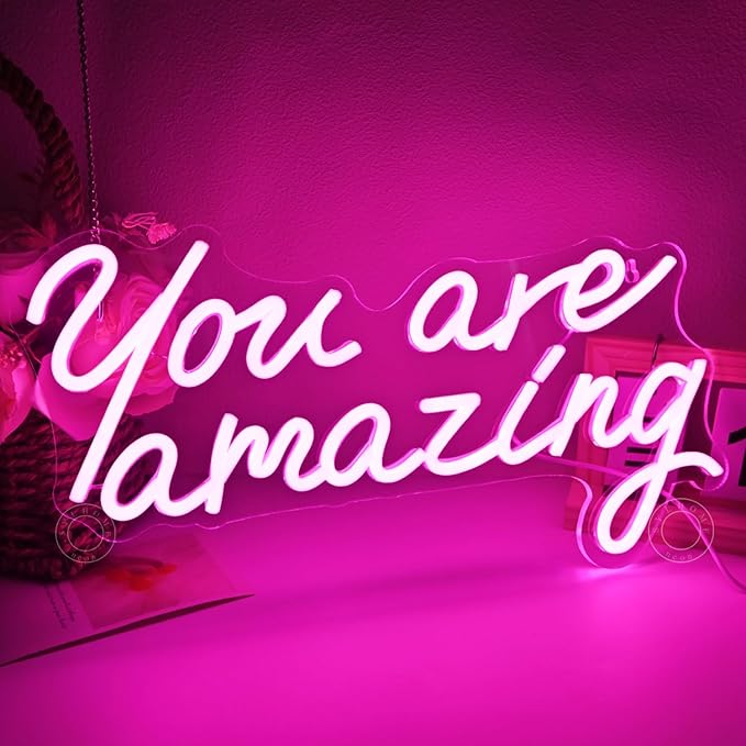 SYLHOME Pink You Are Amazing Led Neon Light Sign Girls Bedroom Kids Room Wall Decor Sign Wedding Birthday Christmas Graduation Party Sign Student Gifts USB 15.75" X 8.94"