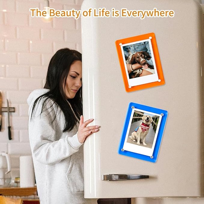 4x6 Picture Frames, Acrylic Fridge Magnetic Photo Frames Transparency Double Sided Picture Display for Refrigerator/Locker/Wall, Colorful 6 Pack