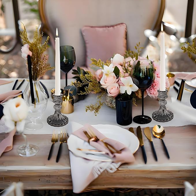 Glass Candlestick Holder,Striped Taper Candle Holders,Set of 6 Candle Stand for Table Centerpieces, Home Decor,Weddings,Festival and Parties (Grey Stripe Pattern)