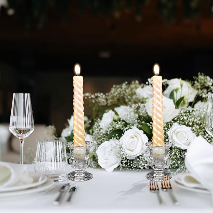 Foaincore 60 Pcs Candlestick Holders Bulk 2.5 Inch Taper Candle Holder for Table Centerpiece Thick Glass Ritual Candle Stand for Wedding Christmas Valentines Festival Party Decorations(Clear)