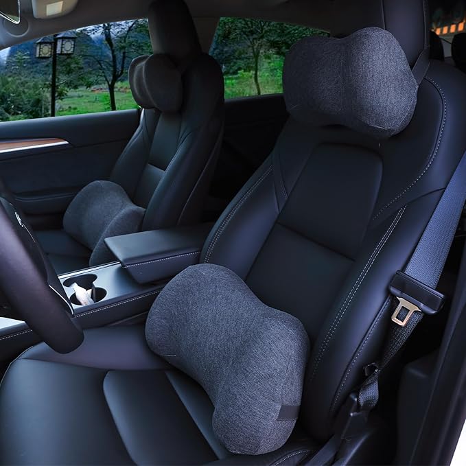 Car Back Cushion Lumbar Support and Car Neck Pillow Kit, Memory Foam Ergonomic Neck Pillow Kit for Driving Fatigue Relief, Comfort and Support Your Neck and Back