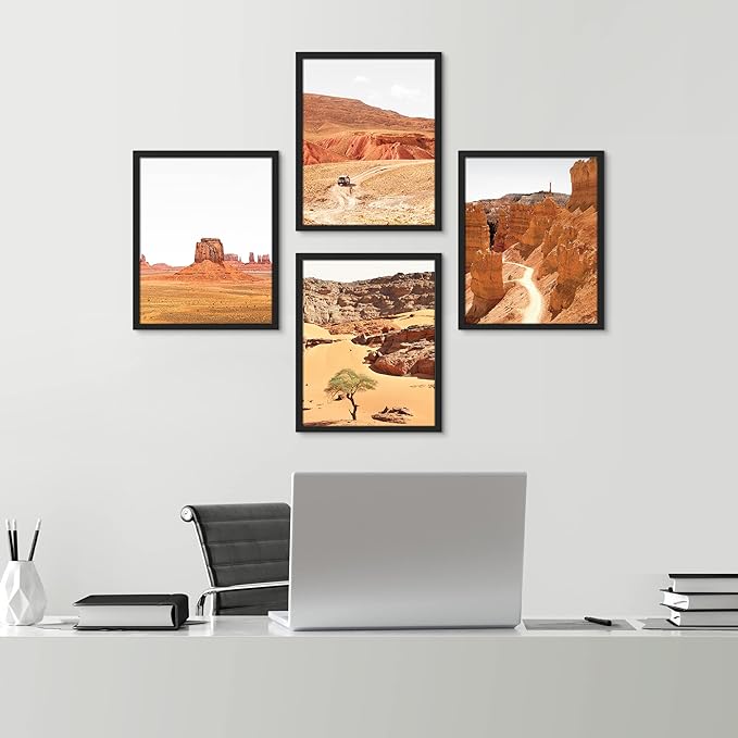 SIGNWIN Framed Arizona Texas Mountain Valley Wall Art, Set of 4 Landscape Wall Decor Prints, Nature Wilderness Wall Décor for Living Room, Bedroom - 11"x14"x 4 Black