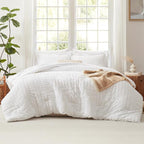 CozyLux King Size Comforter Set White Seersucker 7 Pieces Bed in a Bag King Comforter Set with Sheets, Luxury Soft Bedding Set with Down Alternative Comforter, Sheets, Pillowcases & Shams All Seasons