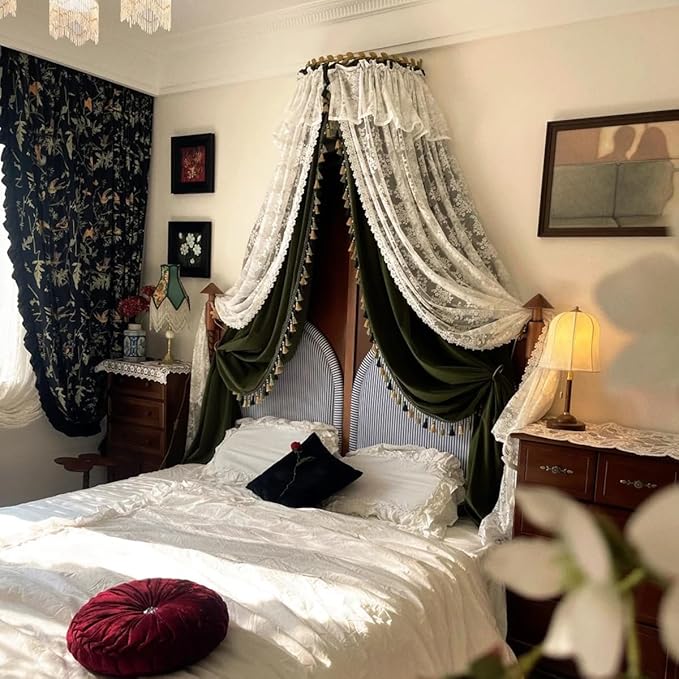 Middle Ancient Style Girl Bed Curtain Princess Bed Canopy for Girls Decorative Curtains for The Headboard of The Villa Bedroom