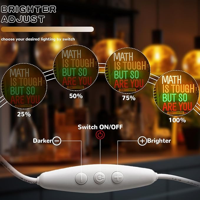 Math Is Tough But So Are You Neon Sign for Classroom, Inspirational Colorful Math Neon Light Dimmable Student LED Light up Signs for Classroom, Kid Room, Office, Library Decoration