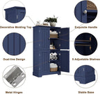ChooChoo Bathroom Floor Cabinet, Modern Bathroom Storage Cabinet with 4 Doors and Adjustable Shelves, Freestanding Cupboard for Living Room, Navy Blue