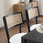 Rattan Dining Chairs Set Of 6 , Mid Century Modern Black Wooden Cane Back Chairs with Removable Sherpa Cushion , Retro Farmhouse Upholstered Kitchen & Dining Room Chairs for Restaurant Living Room