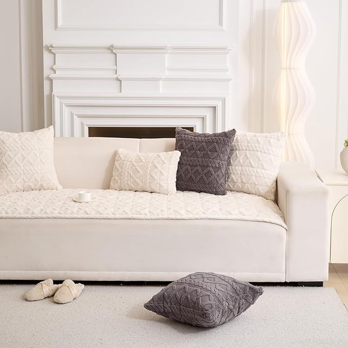 Plush Couch Cover for Pets Super Soft Sofa Covers for Cats & Dogs Washable Sofa SlipCover Furniture Couch Protector for Living Room(35" x 82", White)