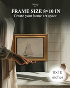 Gold Framed Vintage Wall Art for Living Room, Seaview Painting Prints Shelf Decor for Kitchen, Aesthetic Bedroom Wall Art, Christmas Gifts for Friends or Family (White Sailboat - 8"x10")