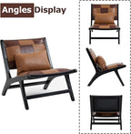 Accent Chair, Modern Comfy Genuine Leather Armless Mid-Century Anthropologie Accent Chairs, Lounge Arm Chair with Solid Wood, Floral Pattern Sofa Chair for Living Room/Office/Balcony/Bedroom