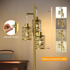 Oneach 70" Industrial Floor Lamp, Stepless Dimmable Standing Lamp with 3 Bulbs, Farmhouse Corner Standing Tree Lamp for Living Room, Tall Lamps for Bedroom, Office, Study Room, Dining Room, Gold
